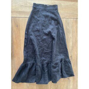 Reformation 100% Linen Midi Skirt Womens 0 Hi Waist Below Knee Ruffle Back Zip